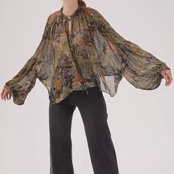 UO Zoe Sheer Tie-Front Blouse - Picture 4 of 4